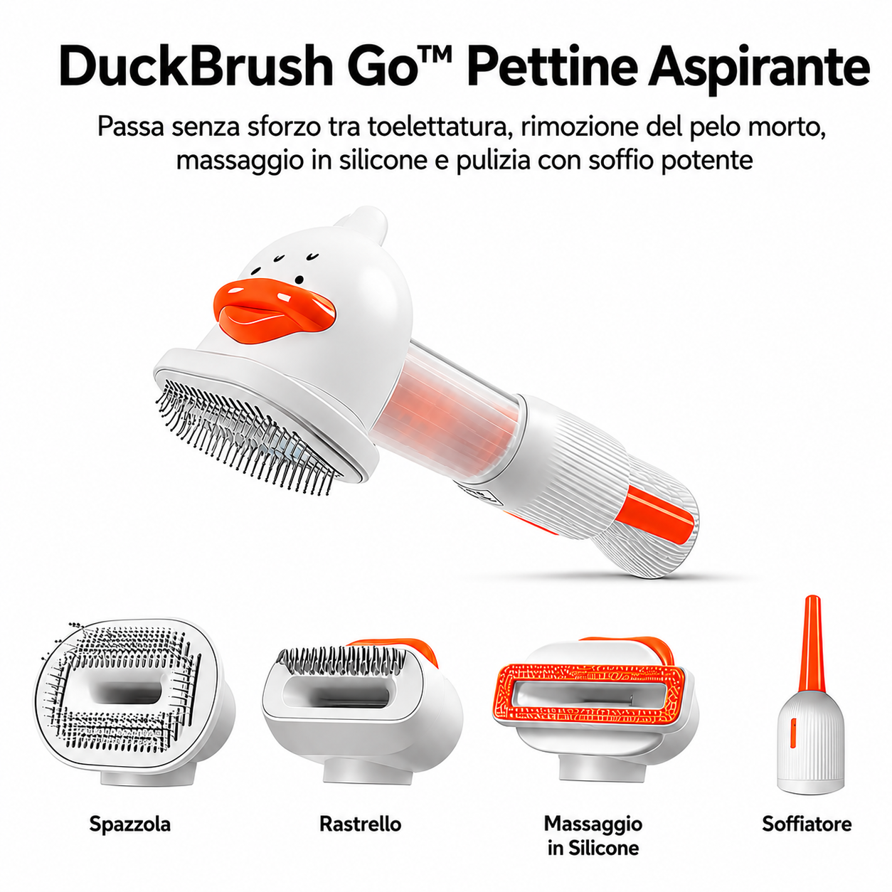DuckBrush Go™ — Pettine Aspirante 4 in 1